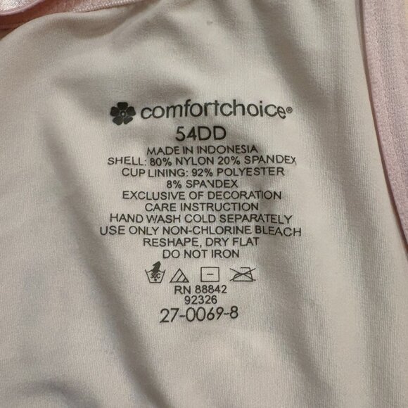 Comfort Choice 54DD Underwire Support Bra Pink Nylon Spandex NWOT - Picture 4 of 5